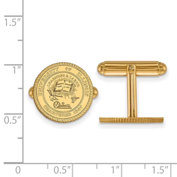 TreasureFineJewelers Rings Sterling Silver Goldplated University of Illinois Crest Cuff Links