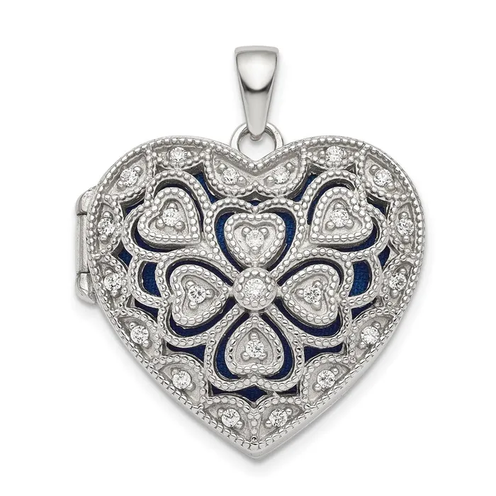 TreasureFineJewelers Rings Sterling Silver Rhodiumplated Fancy CZ Heart Locket