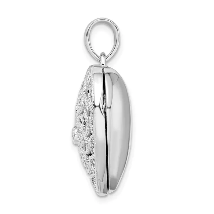 TreasureFineJewelers Rings Sterling Silver Rhodiumplated Fancy CZ Heart Locket