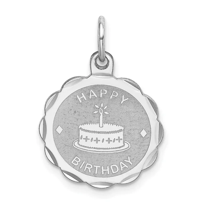 TreasureFineJewelers Rings Sterling Silver Rhodiumplated Happy Birthday Disc Charm TreasureFineJewelers Rings Sterling Silver Rhodiumplated Happy Birthday Disc Charm