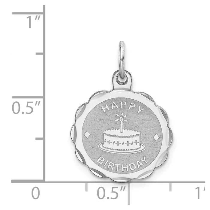 TreasureFineJewelers Rings Sterling Silver Rhodiumplated Happy Birthday Disc Charm