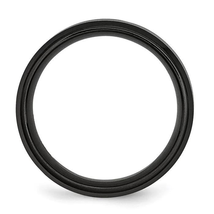 TreasureFineJewelers Stainless Steel BrushedPolished Black IPplated Striped 8mm Band Rings
