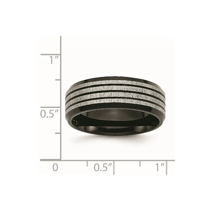 TreasureFineJewelers Stainless Steel BrushedPolished Black IPplated Striped 8mm Band Rings