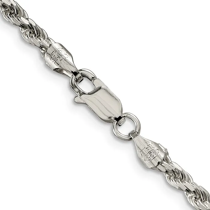 TreasureFineJewelers Sterling Silver 3mm Diamondcut Rope Chain Rings