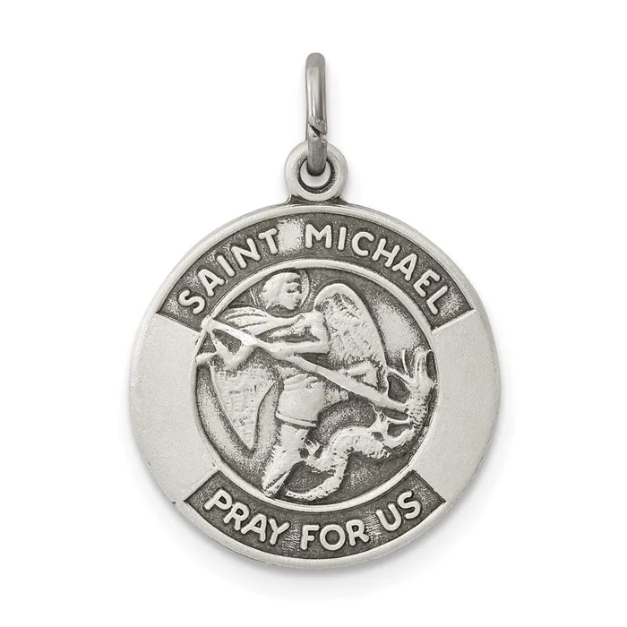 TreasureFineJewelers Sterling Silver Antiqued Saint Michael Medal Rings