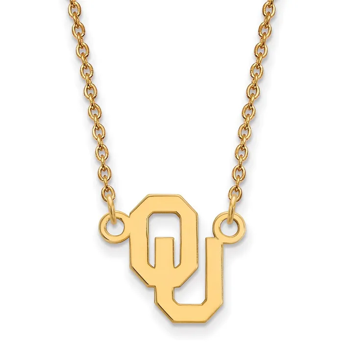 TreasureFineJewelers Sterling Silver Goldplated University of Oklahoma OU Small Pendant 18 inch Necklace Necklaces