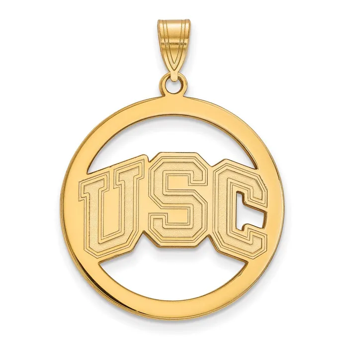 TreasureFineJewelers Sterling Silver Goldplated University of Southern California USC Large Circle Pendant Necklaces
