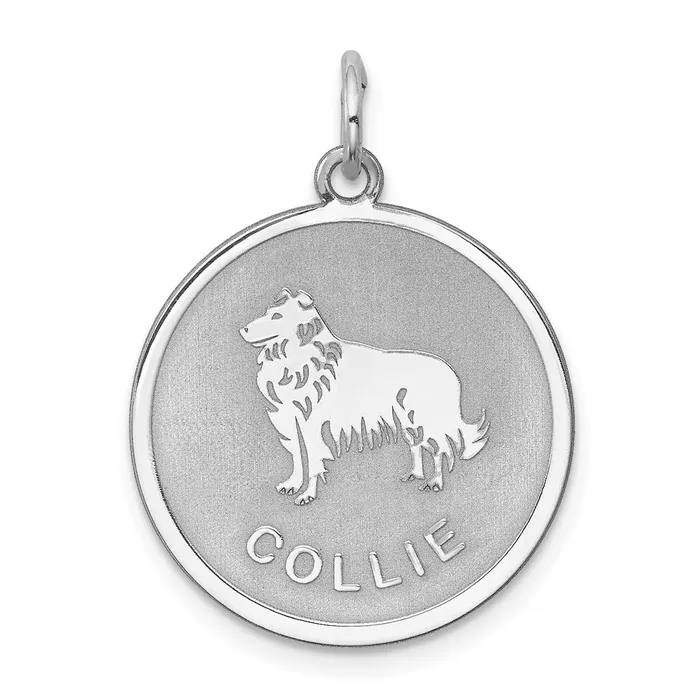 TreasureFineJewelers Sterling Silver Rhodiumplated Collie Disc Charm Rings