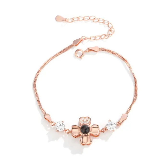 Trendolla Jewelry Bracelets Elegant Four Leaf Clover Felicity Bracelet with Picture Inside Trendolla Jewelry Bracelets Elegant Four Leaf Clover Felicity Bracelet with Picture Inside