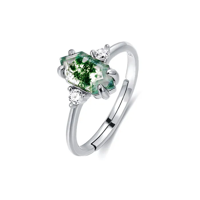 Trendolla Jewelry Rings Elegant Hexagon Emerald Green Natural Moss Agate Adjustable Ring Trendolla Jewelry Rings Elegant Hexagon Emerald Green Natural Moss Agate Adjustable Ring