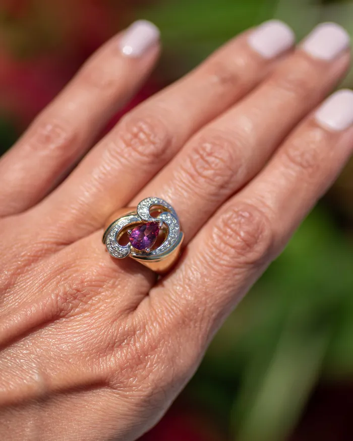 Vida Jewelry Designs Rings 14kt Gold Vintage Pink Tourmaline Diamond Ring