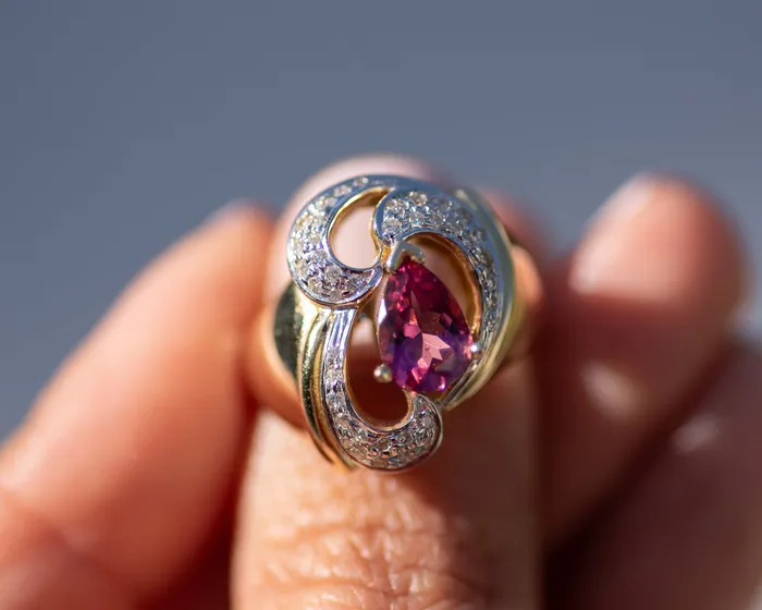 Vida Jewelry Designs Rings 14kt Gold Vintage Pink Tourmaline Diamond Ring