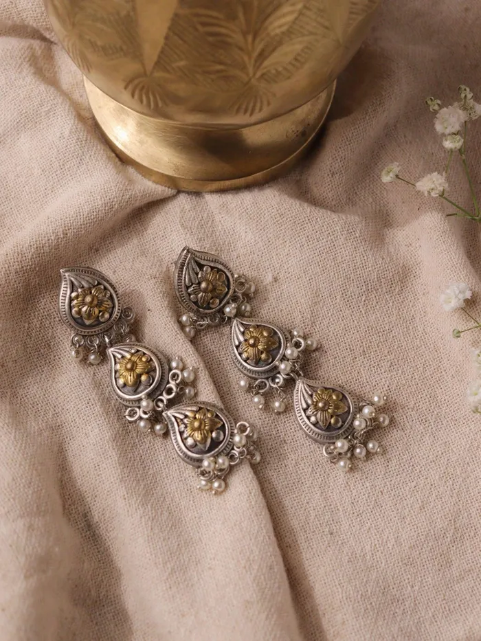 Aria Three of Paisley Dual Tone Dangler Earrings Curio Cottage Earrings