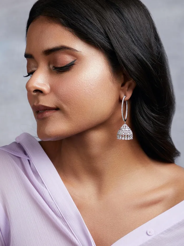 Diamante Cubic Zirconia Hoop Jhumki Earrings Curio Cottage Earrings
