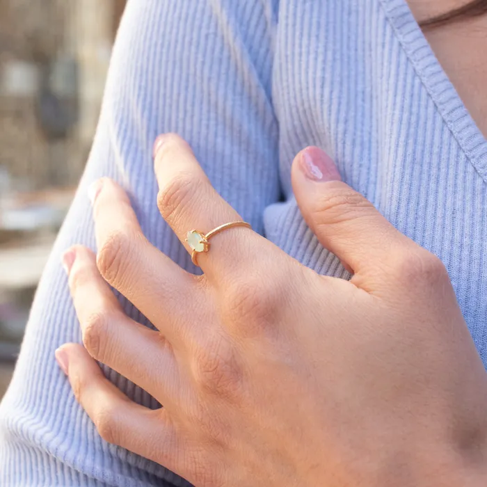 Gold Faceted Stone Ring Silver Lotus Rings
