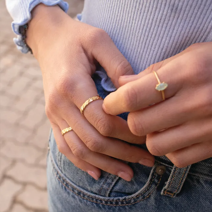 Gold Faceted Stone Ring Silver Lotus Rings