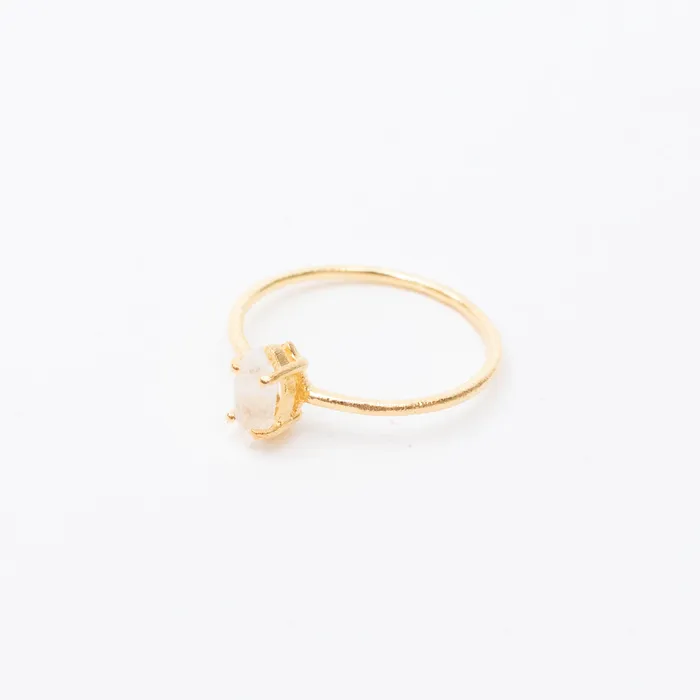 Gold Faceted Stone Ring Silver Lotus Rings