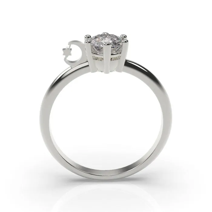 Rings MyUniqueRing Crescent and Star Ring Islam Engagement Ring White