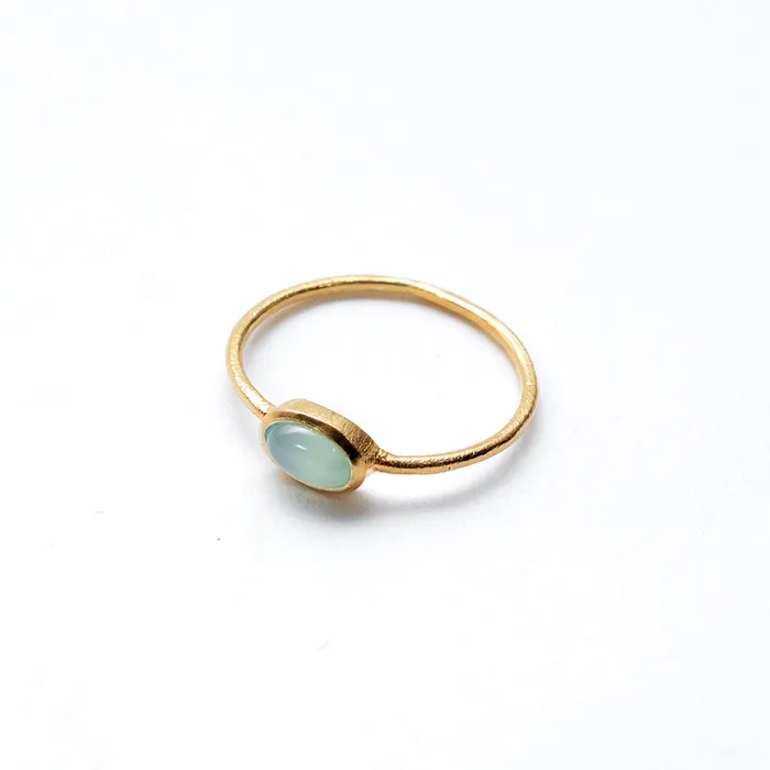 Rings Silver Lotus Gold Plated Blue Chalcedony Oval Ring