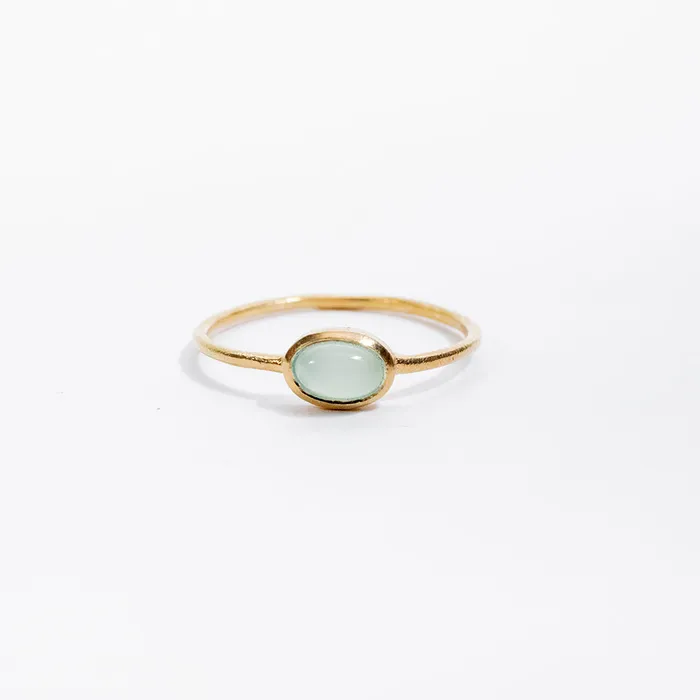 Rings Silver Lotus Gold Plated Blue Chalcedony Oval Ring