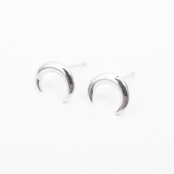 Silver Cut Out Crescent Shaped Studs Silver Lotus Rings