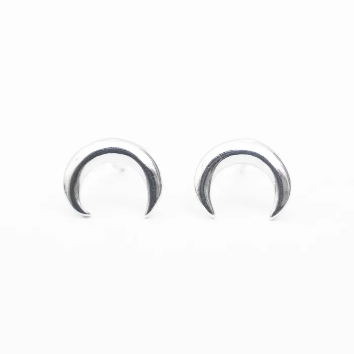 Silver Cut Out Crescent Shaped Studs Silver Lotus Rings