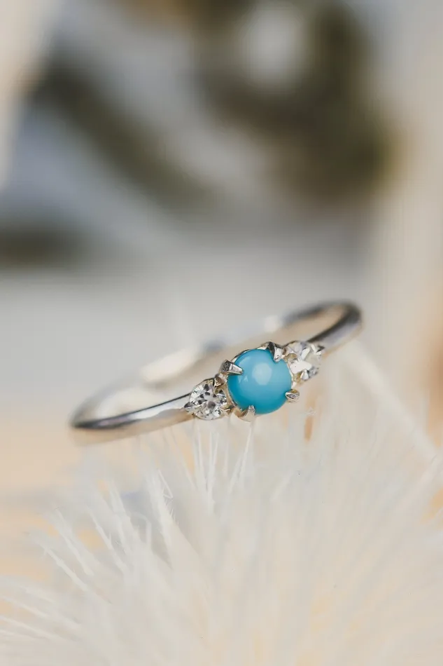 Sterling Silver Turquoise and White Sapphire Ring Lacee Alexandra Jewelry Rings