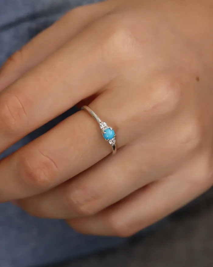 Sterling Silver Turquoise and White Sapphire Ring Lacee Alexandra Jewelry Rings