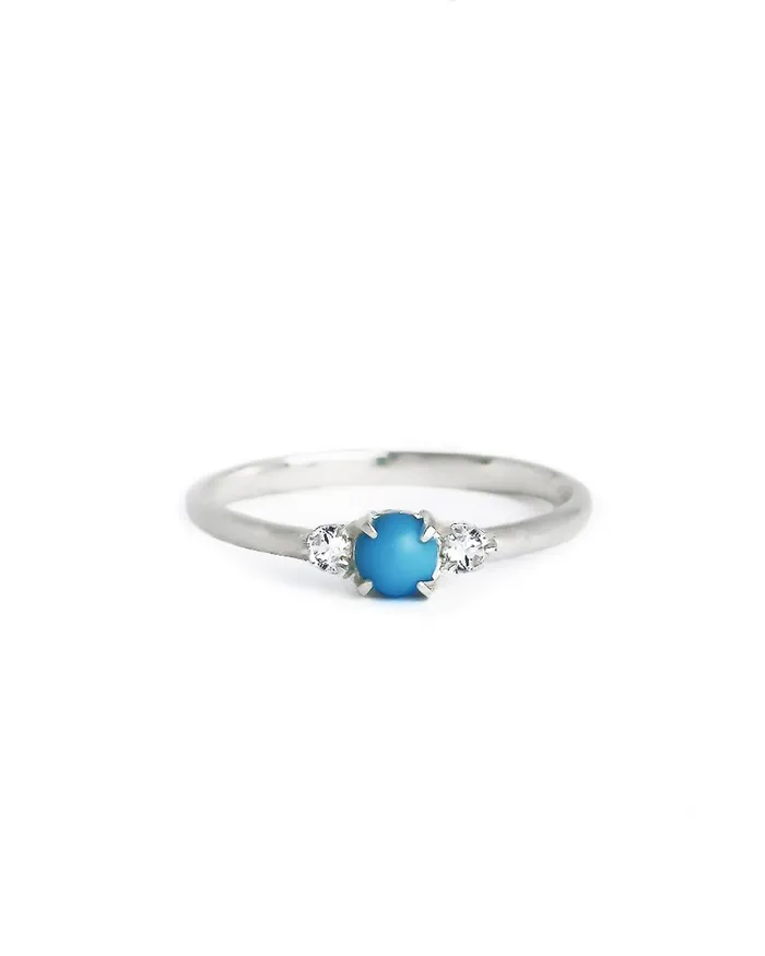 Sterling Silver Turquoise and White Sapphire Ring Lacee Alexandra Jewelry Rings
