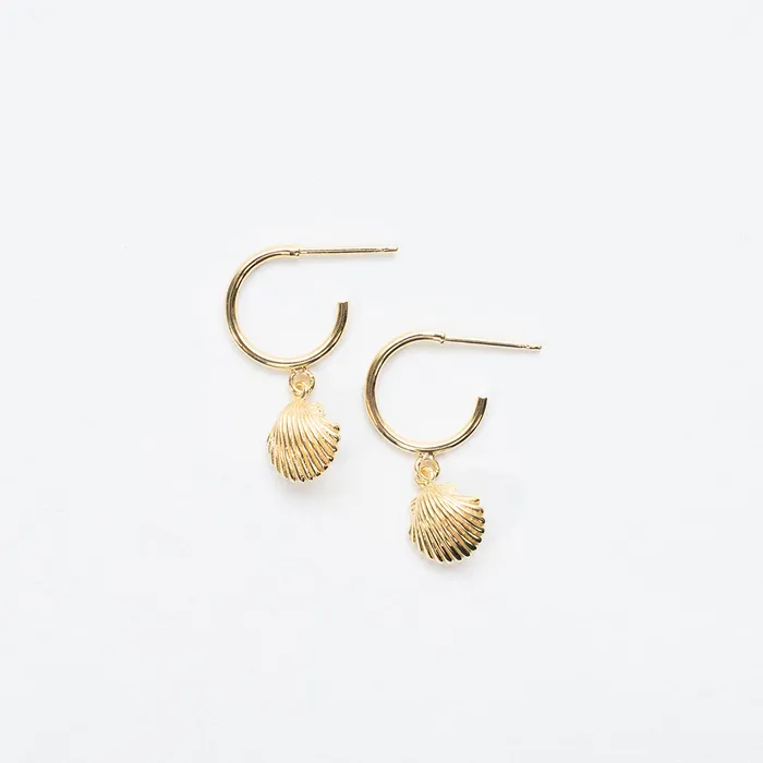 Tashi PreStyled Sets Gold Vermeil Hanging Shell Hoops