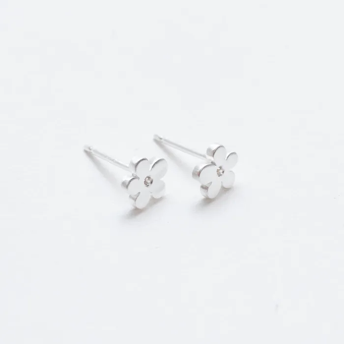 Tashi Rings Tiny Silver CZ Flower Studs