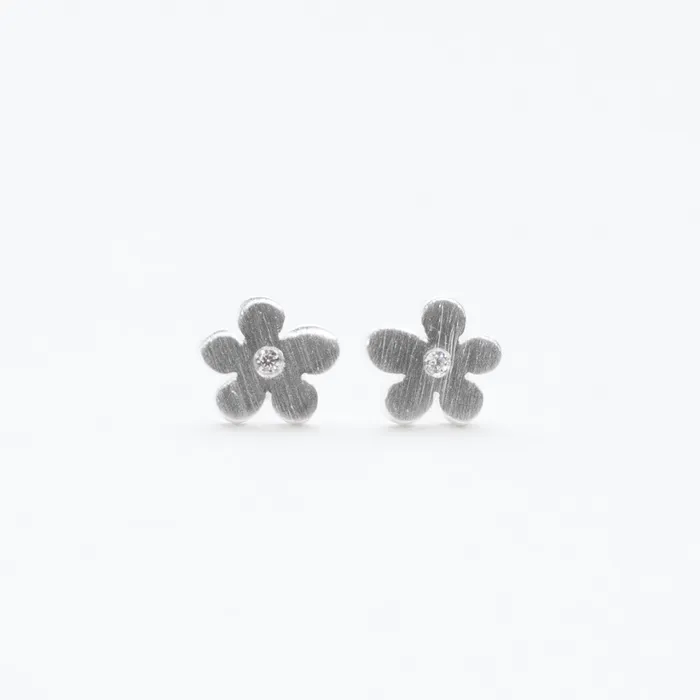 Tashi Rings Tiny Silver CZ Flower Studs